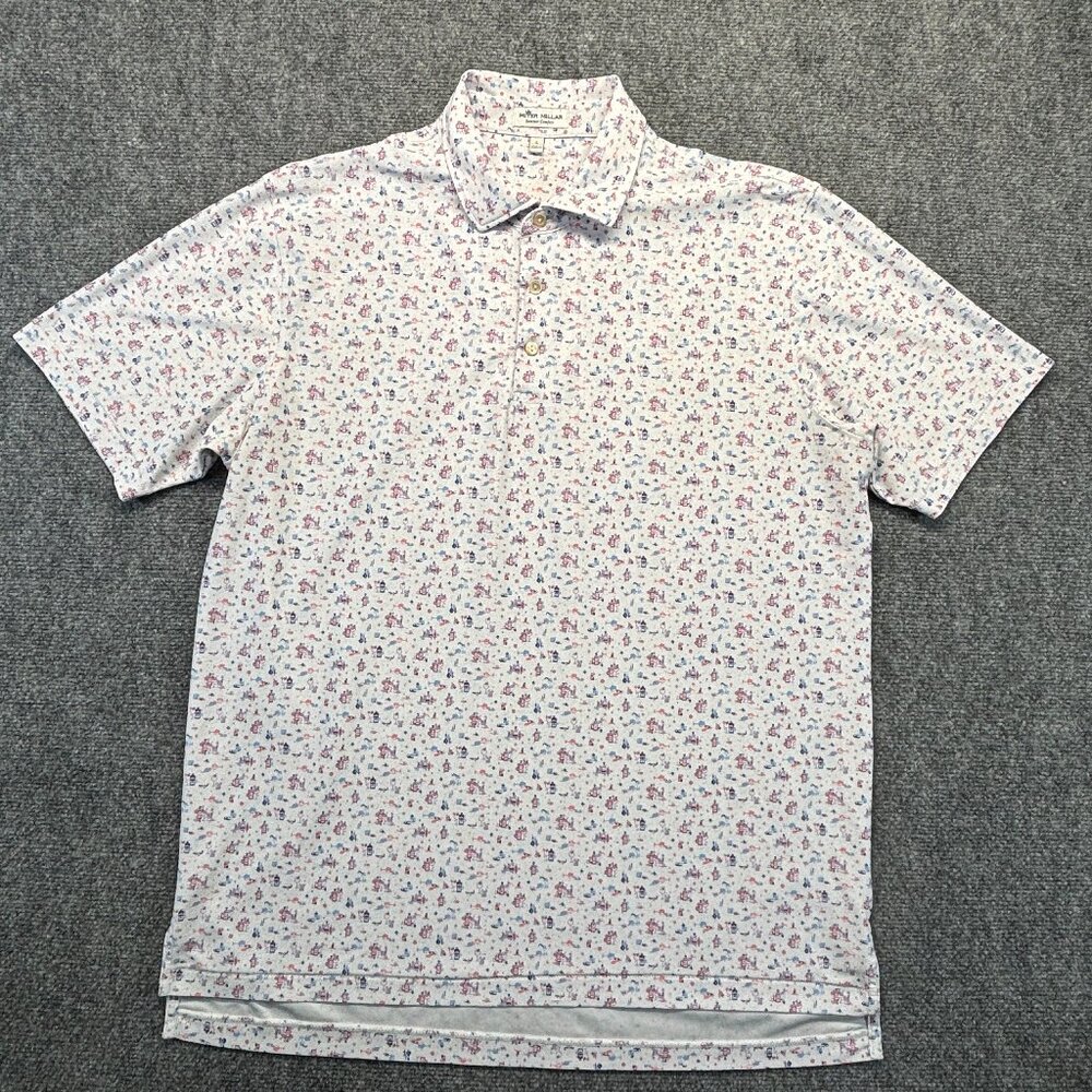 Peter Millar Summer Comfort Polo Shirt Mens L White Cocktail Print Performance G